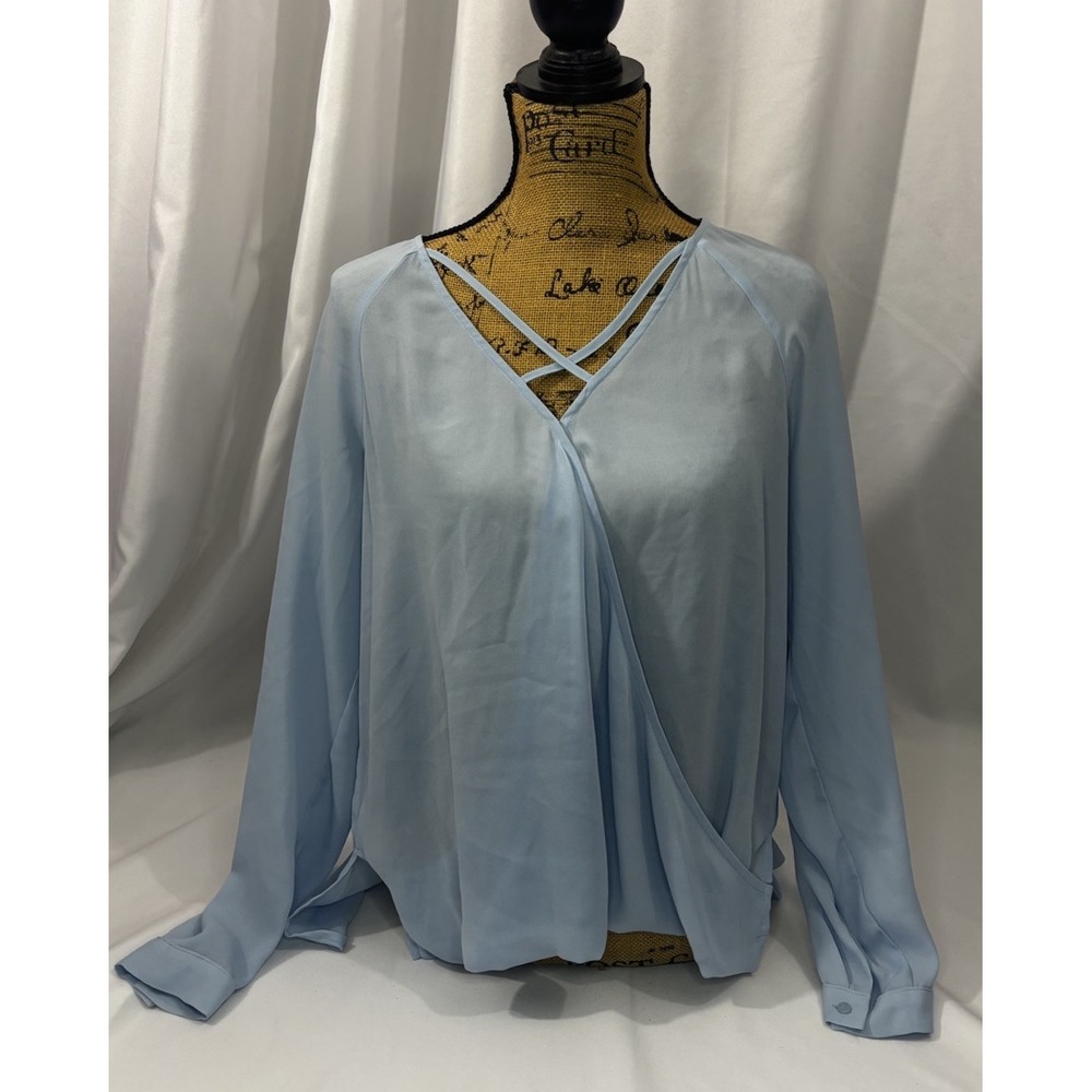 Worthington Blue Semi-Sheer 3/4 Sleeve Shirt Top Blouse Size L
